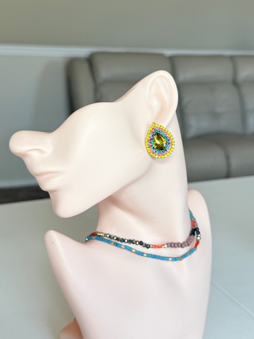 Teardrop Yellow Crystal Stud Earrings